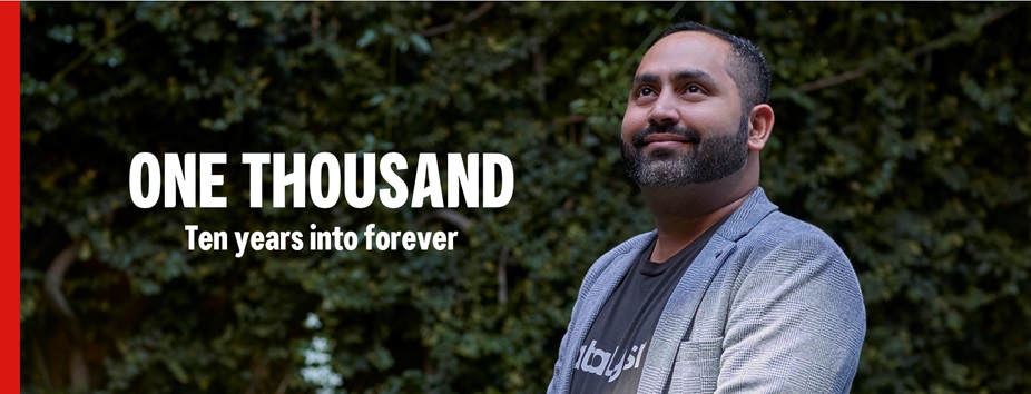 Image of Usman Iftikhar with magazine title: "One Thousand, Ten years into Forever" written across it. 